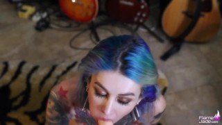 Rock Musician Girl Blowjob Big Dildo at the Studio and Facial Closeup